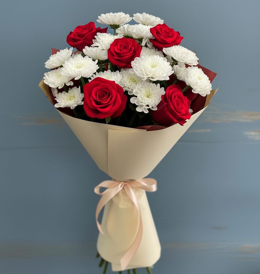 Букет цветов из: Розы и Хризантемы в Средний Икорец