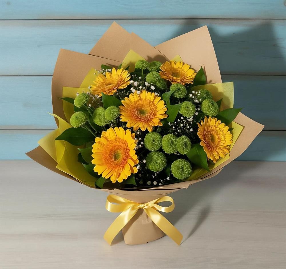 Букет цветов из: Герберы и Хризантемы в Средний Икорец