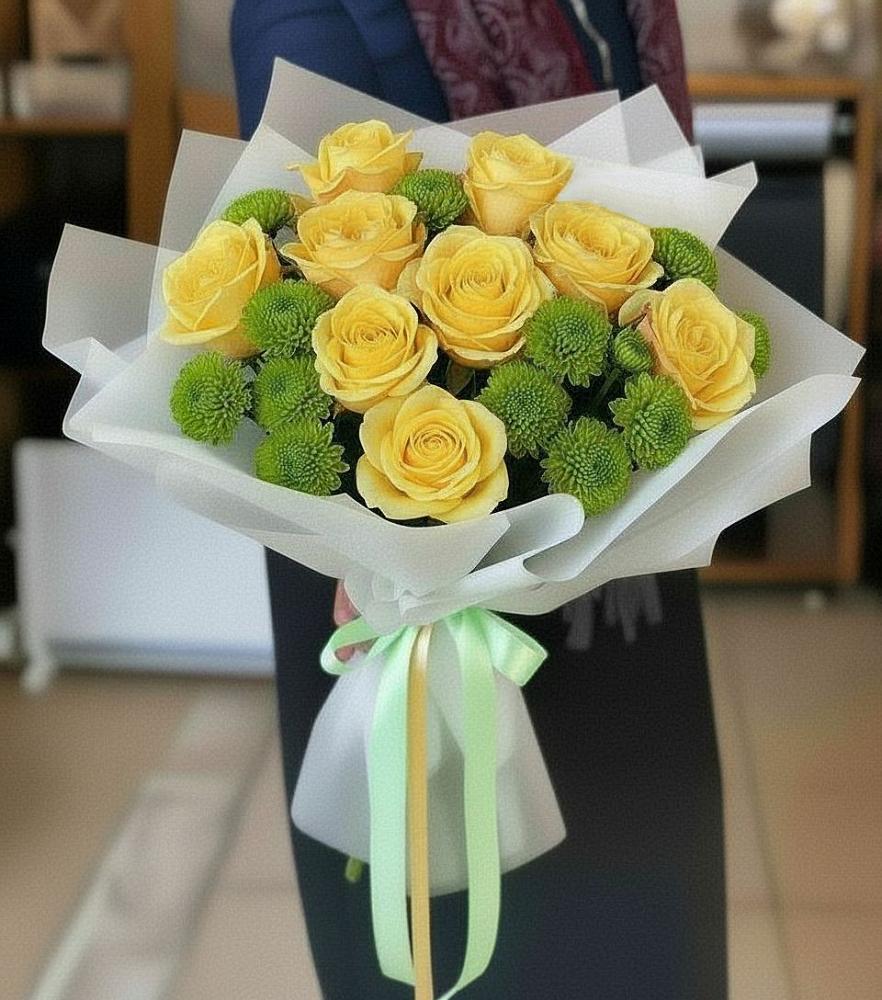 Букет цветов из: Хризантемы и Розы в Средний Икорец