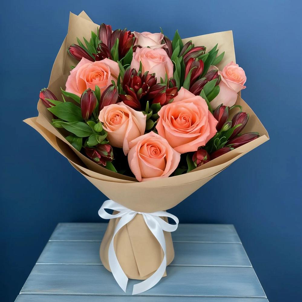 Букет цветов из: Розы и Альстромерии в Средний Икорец