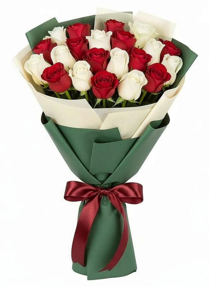 Букет Микс из красных и белых роз в Средний Икорец