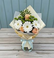 Букет цветов из:  Герберы, Розы и Хризантемы в Средний Икорец